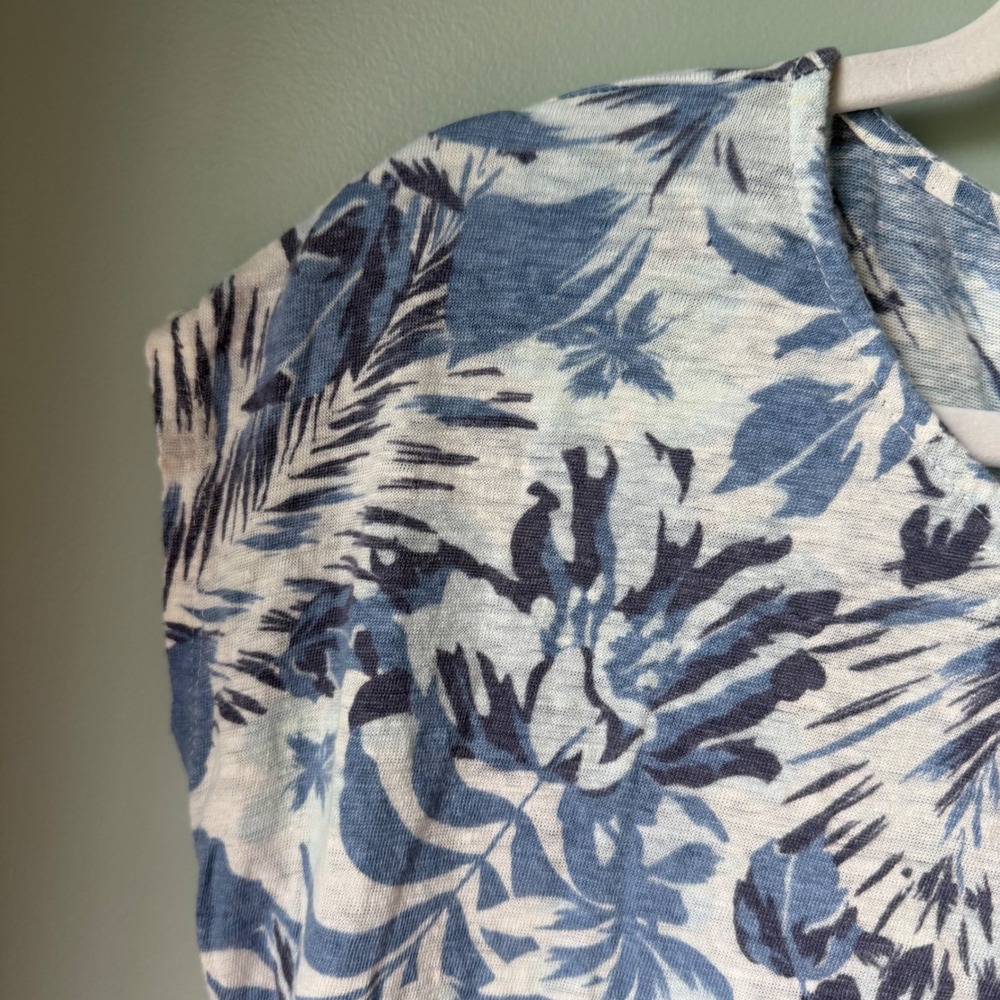 C&C‎ California 100% Linen Short Sleeve Top Asymmetrical Hem Blue White Size XL - Picture 5 of 12